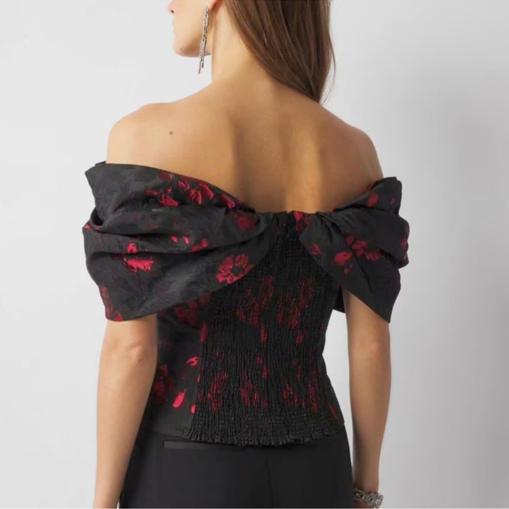White House black market Floral Jacquard Bustier - Black and Red NWT Sz 4 - Picture 8 of 8